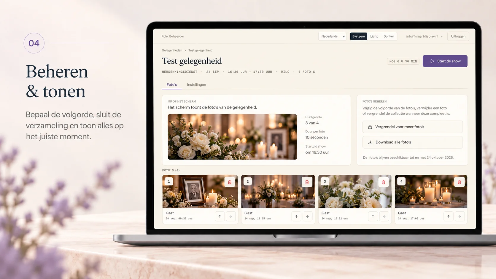Workflowbeeld: de fotocollectie wordt beheerd en op het scherm getoond