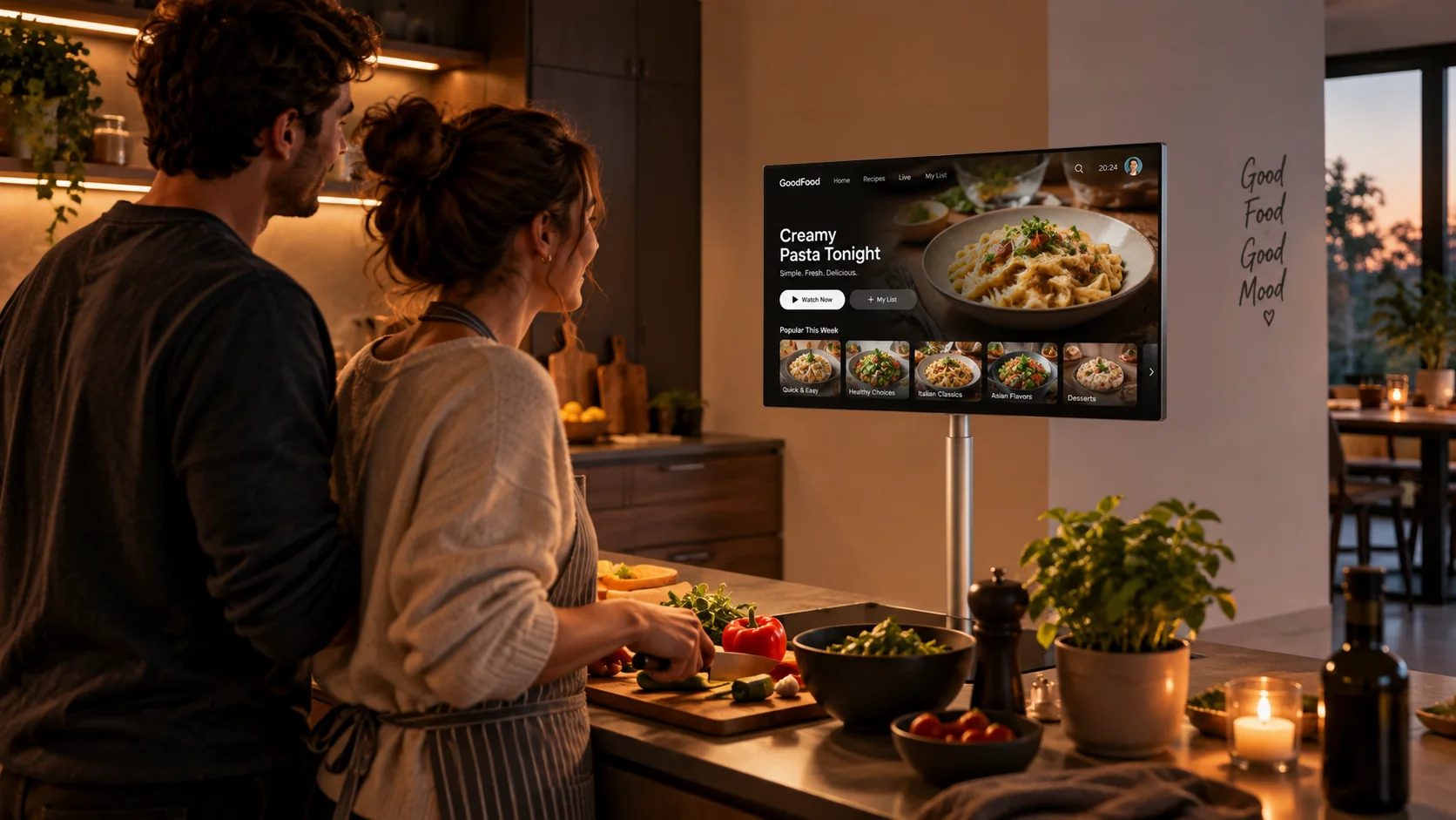 Smart Display met receptinspiratie in de keuken